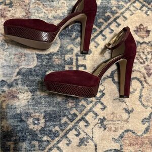 White House Black Market Wine Suede Platform Ankle-Strap Heels